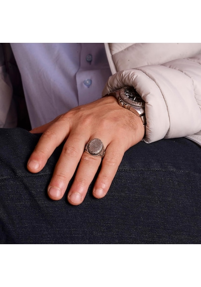 925 Ayar Gümüş İslami Erkek Yüzük - Süleyman Mühürü Oymalı Yüzük - El Yapımı Vintage Büyük Yüzük Gümüş