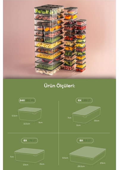 Vienev 42'li Buzdolabı Düzenleyici Organizer Mikrodalgaya Uygun Difriz Saklama Kabı Gri Gri