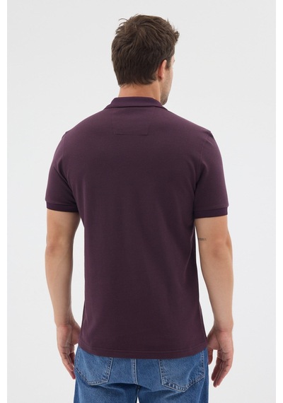 Mor Polo Yaka Pike Kısa Kol Slim Fit %100 Pamuk Tişört 1011260171 Mürdüm