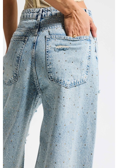 Itsbasic Kadın Kot Rengi T-12s6-32 Süper Baggy Orta Bel Parlak Taşlı Özel Tasarım Denim Jean Itsbasic Kadın Kot Rengi T-12s6-32 Süper Baggy Orta Bel Parlak Taşlı Özel Tasarım Denim Jean