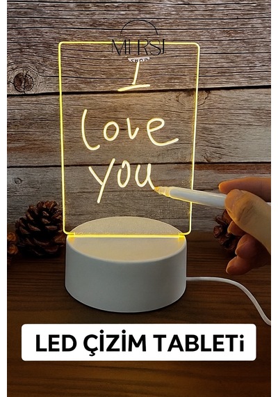 Led Çizim Tabletli Gece Lambası Yazılabilir Silinebilir Aydınlatma Paneli Çocuk Eğlence Lambası Antik Beyaz