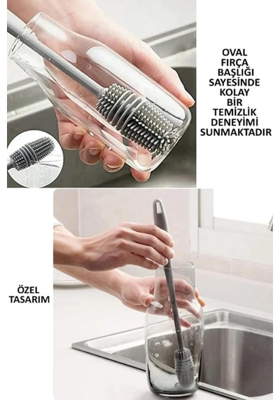 Çok Amaçlı Uzun Saplı Silikon Şişe Ve Bardak Temizleme Fırçası Vazo, Termos, Kupa Ve Sürahi Yıkama Fırçası