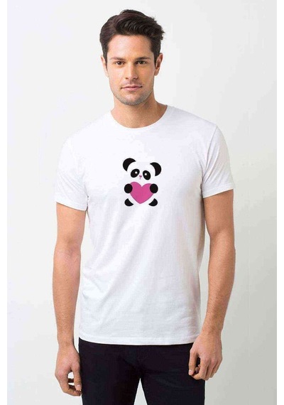 Love Panda Baskılı Beyaz Erkek Tshirt