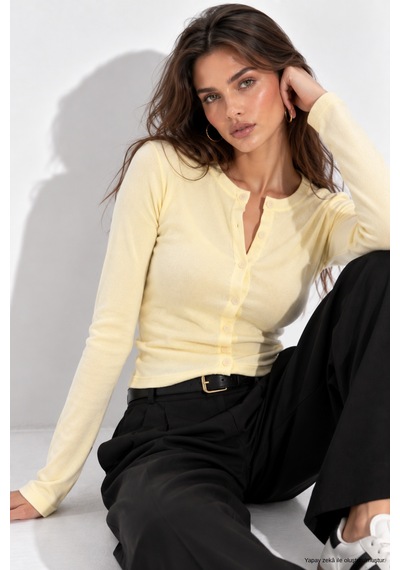 Wild Bee Kadın Sarı Pamuklu Vücudu Saran Düğmeli Basic Hırka Bluz