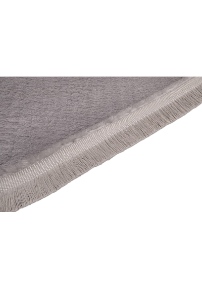 My Evilla Modern Dekoratif Halı Jel Kaymaz Taban Peluş Gri Saçaklı Oval Paspas Takımı 60x100 Çok Renkli