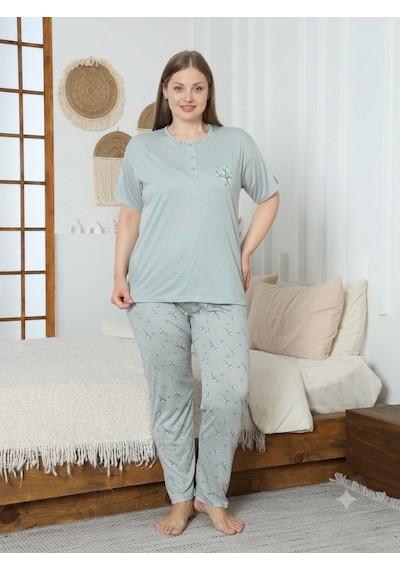 Miressa Büyük Beden Pijama Takımı Kadın Açık Gri