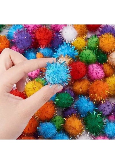Simli Ponpon 3 Cm 50 Adet Karışık Renk Pon Pon Kreş Okul Etkinliği