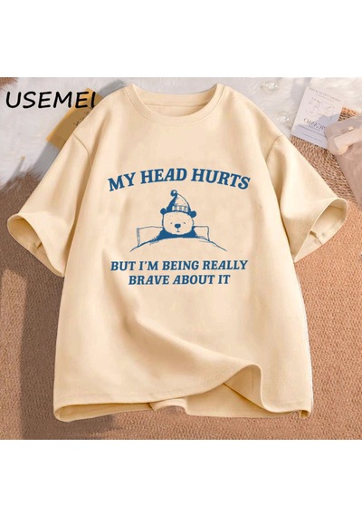 Flood Of Style Kafam Acıyor Ama Bu Konuda Gerçekten Cesur Oluyorum T Shirt Kadın Nedensel Kafa Acıyor Pamuk Haki