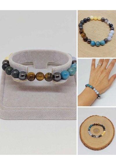 İkizler Burcu Doğal Taş 8mm Unisex Bileklik 55746 Çok Renkli