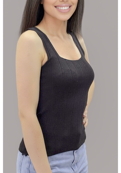 Kadın Kalın Fitilli Halter Yaka Triko Yazlık Askılı Std Siyah