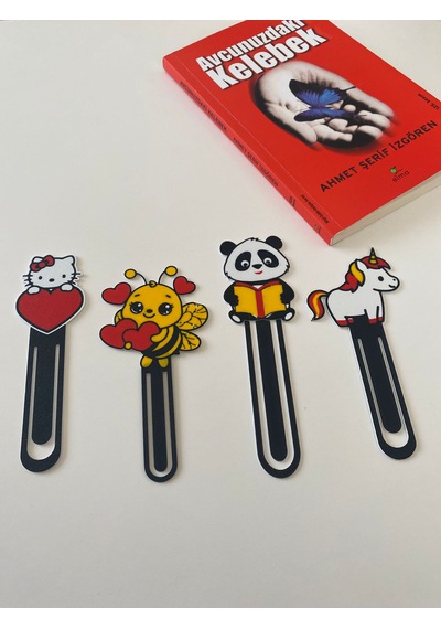 4'lü Kitap Ayracı Seti Panda Arı Unicorn Hello Kity Figürlü Klips Ayraç