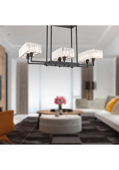 Brambles 6'Lı Siyah Kristalli Taşlı Modern Tasarım Kristal Salon Avize