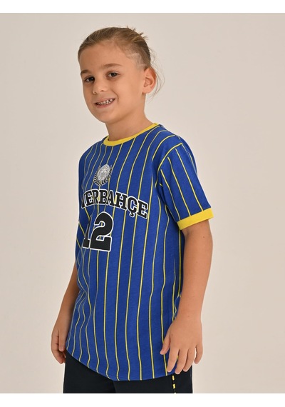 Fenerbahçe Mavi Kolej Çizgili Çocuk Tshirt Saks Mavi