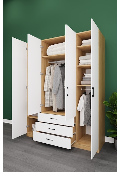 Asra Trend Lüks 4 Kapaklı 3 Çekmeceli Gardırop %100 Mdf Askılı Düzenleyici Elbise Dolabı G02 Karina - Beyaz Asra Trend Lüks 4 Kapaklı 3 Çekmeceli Gardırop %100 Mdf Askılı Düzenleyici Elbise Dolabı G02 Karina - Beyaz