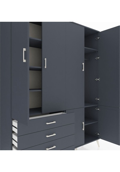 Hyperion Gardrop 7 Raflı 4 Çekmeceli Tek Askılı 176x44x221 Antrasit-antrasit Antrasit Hyperion Gardrop 7 Raflı 4 Çekmeceli Tek Askılı 176x44x221 Antrasit-antrasit Antrasit
