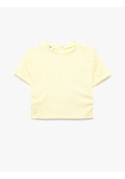 Koton Bisiklet Yaka Kısa Kollu Brodeli Bluz Sarı 6skg60119ak