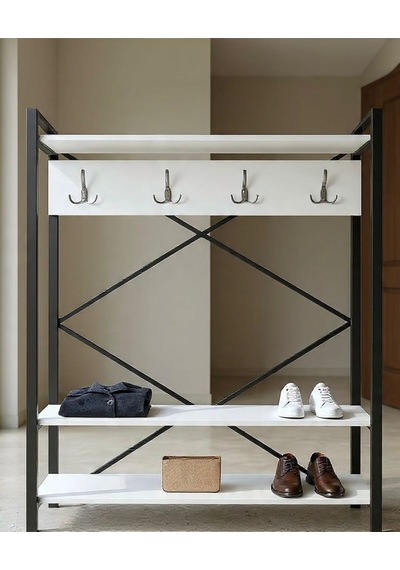 Uykula Modern Metal Askılı Portmanto Vestiyer 180x90 Cm Beyaz Raflı Antre Hol Düzenleyici Ayakkabılık Siyah Uykula Modern Metal Askılı Portmanto Vestiyer 180x90 Cm Beyaz Raflı Antre Hol Düzenleyici Ayakkabılık Siyah