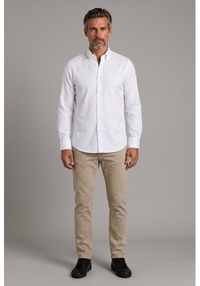 Bisse Beyaz Regular Fit Pamuk Cepsiz Uzun Yaka Gömlek Gmkls252175 D01