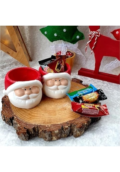 Dafniart Yılbaşı Yeniyıl Noel Baba Mumluk Dekor Hediyeli Ürün 8 Cm Kırmızı 2 Li Beton Alaşımlı Altın