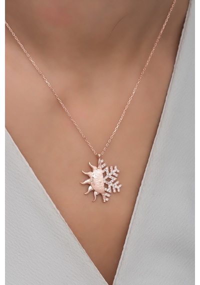 925 Ayar Gümüş Kartanesi Ve Güneş Tasarım Kolye Rose Gold