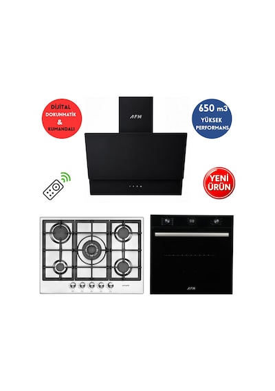 Eminçelik Ve Afm Tech A17A 22380 WOK - FM7600 - FM3400 Dijital Ankastre Set Siyah - Inox