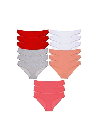 Royaleks 15 adet Süper Eko Set Likralı Kadın Slip Külot Kırmızı Gri Beyaz Pudra Fuşya RYL-EKO15044 Çok Renkli