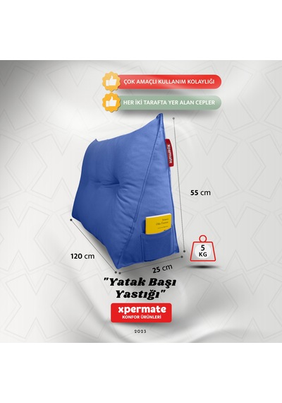 Yatak Başı Yastığı Sırt Ve Bel Destek Yastığı 120 Cm Mavi