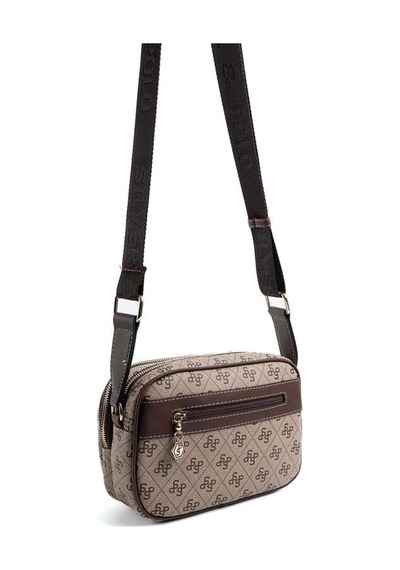 Silver Polo Sp1162 Kadın Çapraz Çanta Monogram Koyubej-kahve