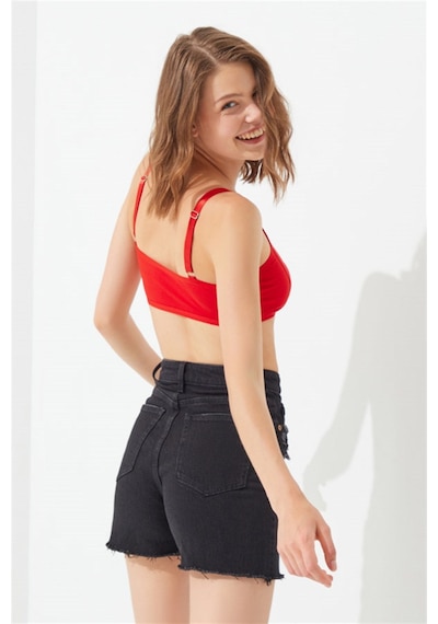 Cottonhill Kırmızı Pamuklu Ayarlanabilir Askılı Kadın Bralet Büstiyer Kırmızı