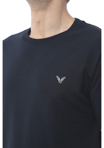 Slim Fit Kısa Kol Nakışlı %100 Pamuklu T-shirt Fs-003011 - Lacivert-2177