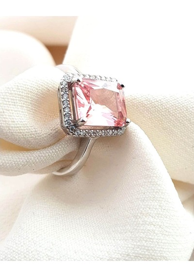 Sky Diamond Pink Morganit Taşlı 925 Ayar Gümüş Tek Taş Yüzük 18