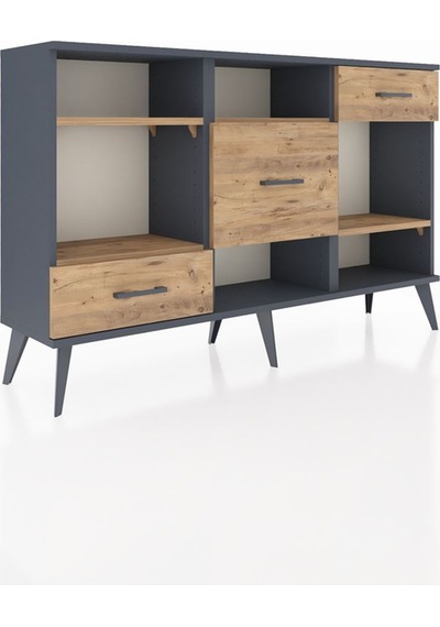Arges Konsol 4 Raflı 3 Çekmeceli 132x30x83 Antrasit-çam/çam Çam/çam