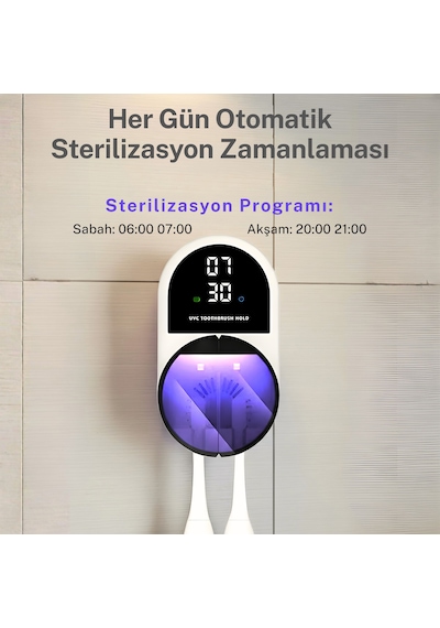 Npo Esx9 Led Ekranlı Otomatik Açılan Kapaklı Şarjlı Fırça Tutucu Ve Uv Diş Fırçası Sterilizatörü Beyaz