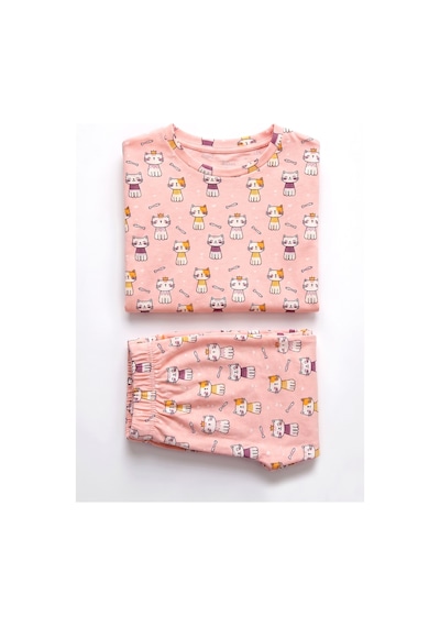 Öts Kız Çocuk Pamuklu Pijama Takımı Kısa Kol Uzun Alt Desenli Geniş Ve Rahat Kesim 474003 Renkli-3 Öts Kız Çocuk Pamuklu Pijama Takımı Kısa Kol Uzun Alt Desenli Geniş Ve Rahat Kesim 474003 Renkli-3