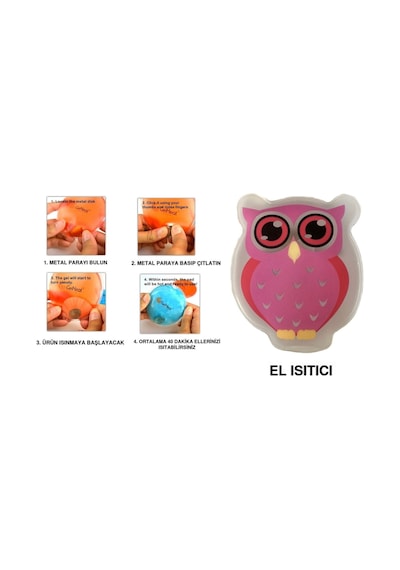Pembe Baykuş Cep Sobası,el Isıtıcı,sıcak Su Torbası Pvc 9cm