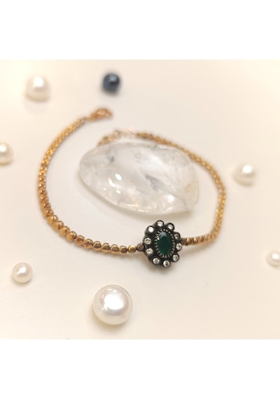 0.43ct Zümrüt Ve 0.19ct Elmas Taşlı Oval Bileklik Künye 8 Ayar Altın Hd Videolu