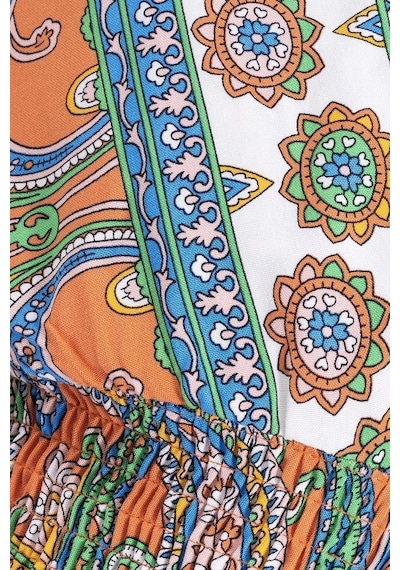 Fashion Cocktail V Yaka Hint Şal Desenli Bohem Yazlık Sahil Kadın Viskon Kollu Krop Pantolon Takım Turuncu Fashion Cocktail V Yaka Hint Şal Desenli Bohem Yazlık Sahil Kadın Viskon Kollu Krop Pantolon Takım Turuncu