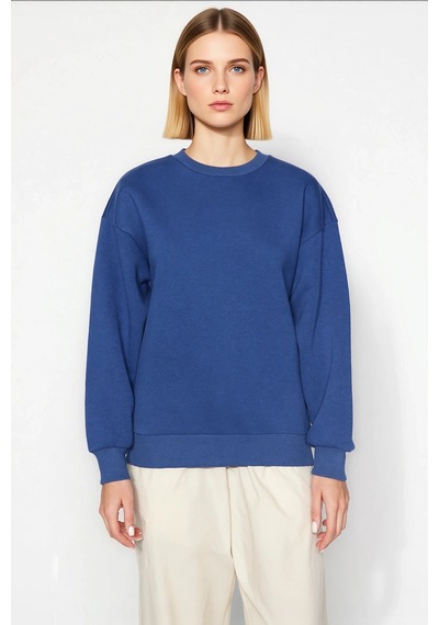 Benerly Kadın Bisiklet Yaka Düşük Kol Regular Kalıp Örme Sweatshirt Fonks Indigo