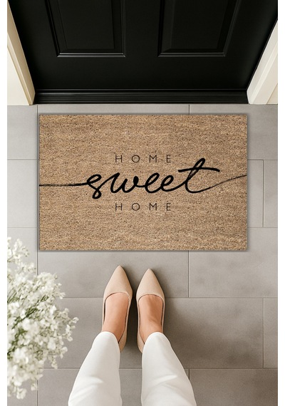 Rugmood Modern Dijital Baskı Paspas - Popüler Home Sweet Home - Kapı Önü Paspası 70x45cm Kahverengi