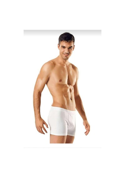 0114 Erkek Likralı Boxer Şort 3 Adet Beyaz