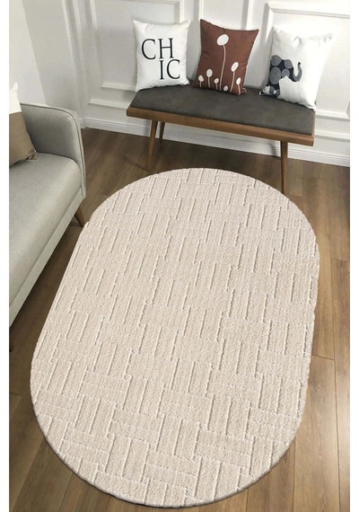Salon Halısı Krem Kaymaz Taban Yumuşak Oval