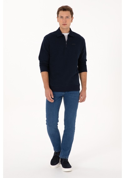 U.S. Polo Assn. Erkek Regular Fit Yarım Fermuarlı Şardonlu Lacivert Basic Sweatshirt 50313783-VR033