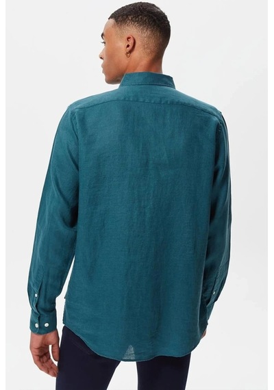 Nautica Erkek Yeşil Classic Fit Uzun Kollu Keten Gömlek Yeşil
