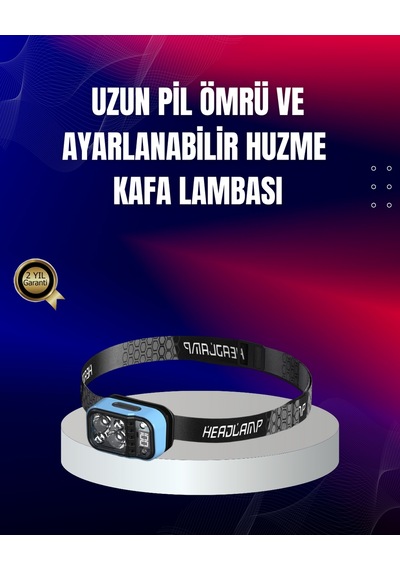 Hnrlıshp Süper Parlak Led Kafa Feneri 3 Renk 53 Mod Type C Şarjlı Çok Renkli