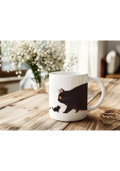 Komik Ve Sevimli Kedi Ailesi Kupa Bardak - Kedi Severlere Özel Eğlenceli Hediye Kupa Beyaz