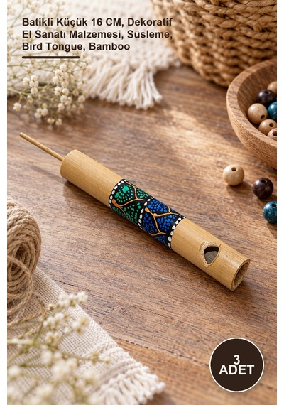 3 Adet Bambu Kuş Dili Batikli Küçük 16 Cm, Dekoratif El Sanatı Malzemesi, Süsleme, Bird Tongue, Bamboo