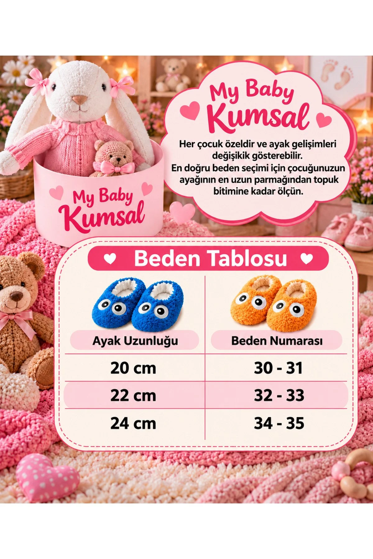 My Baby Kumsal Kurabiye Canavarlı Kaymaz Taban Patik Fuşya