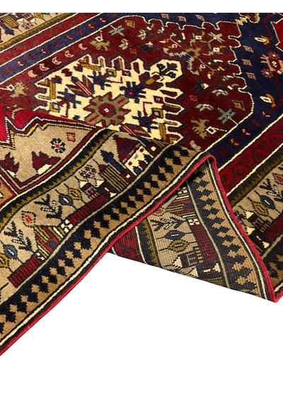 El Dokuma Sıfır Yahyalı Halısı 120x225 Kök Boyası Kırmızı Lacivert Yün Halı