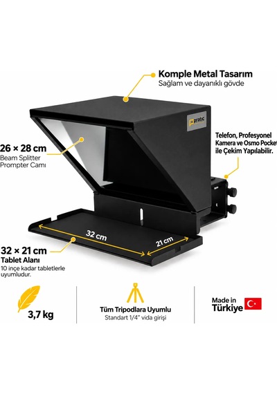 Pratic Tablet Prompter Tam Set Bluetooth Kumandalı Yerli Üretim Prompter