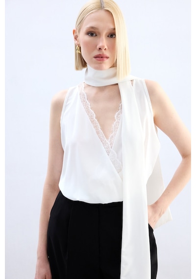 Sateen Dantel Detaylı Bodysuit Bluz - Ekru-136766 Ekru Sateen Dantel Detaylı Bodysuit Bluz - Ekru-136766 Ekru